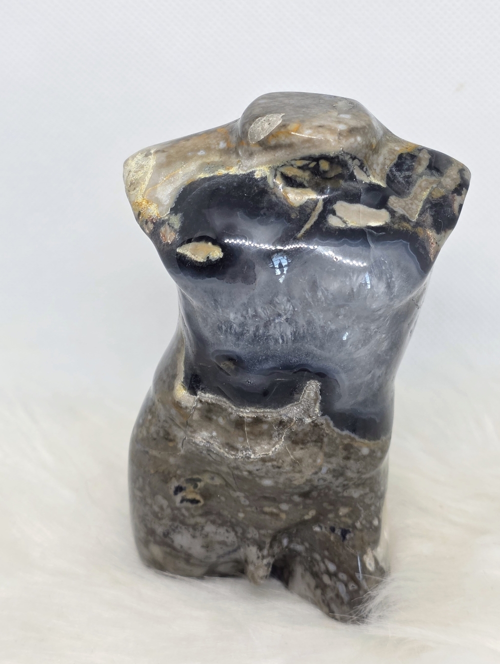 UV Reactive Volcano Agate Male Torso Carving 322g 3.79” Crystal God